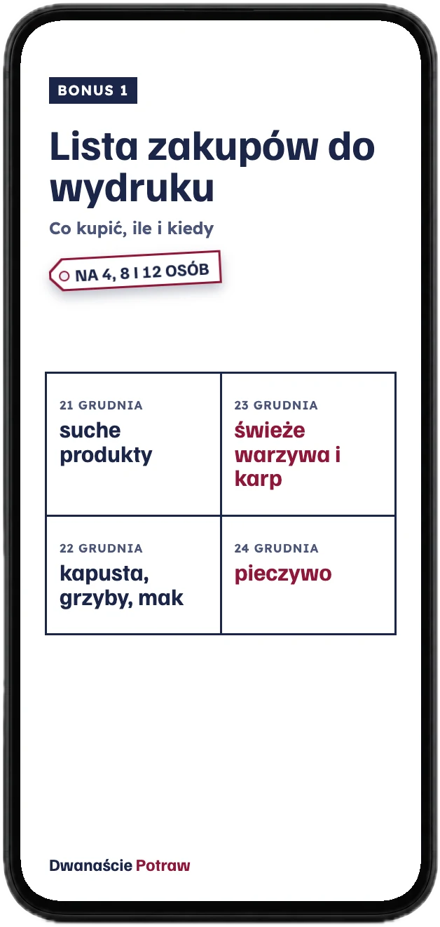 Okładka bonusu Lista zakupów do wydruku na ekranie telefonu