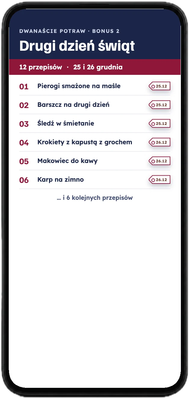 Strona z bonusu Drugi dzień świąt: co zrobić z tego, co zostało, na ekranie telefonu